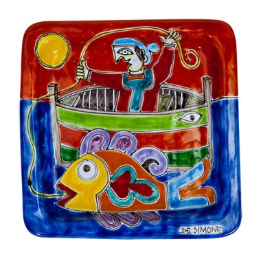 Piatto Quadrato Pescatore Ceramiche De Simone 20x20 DS 10 Piatto Quadrato Pescatore Ceramiche De Simone 20x20 DS 10